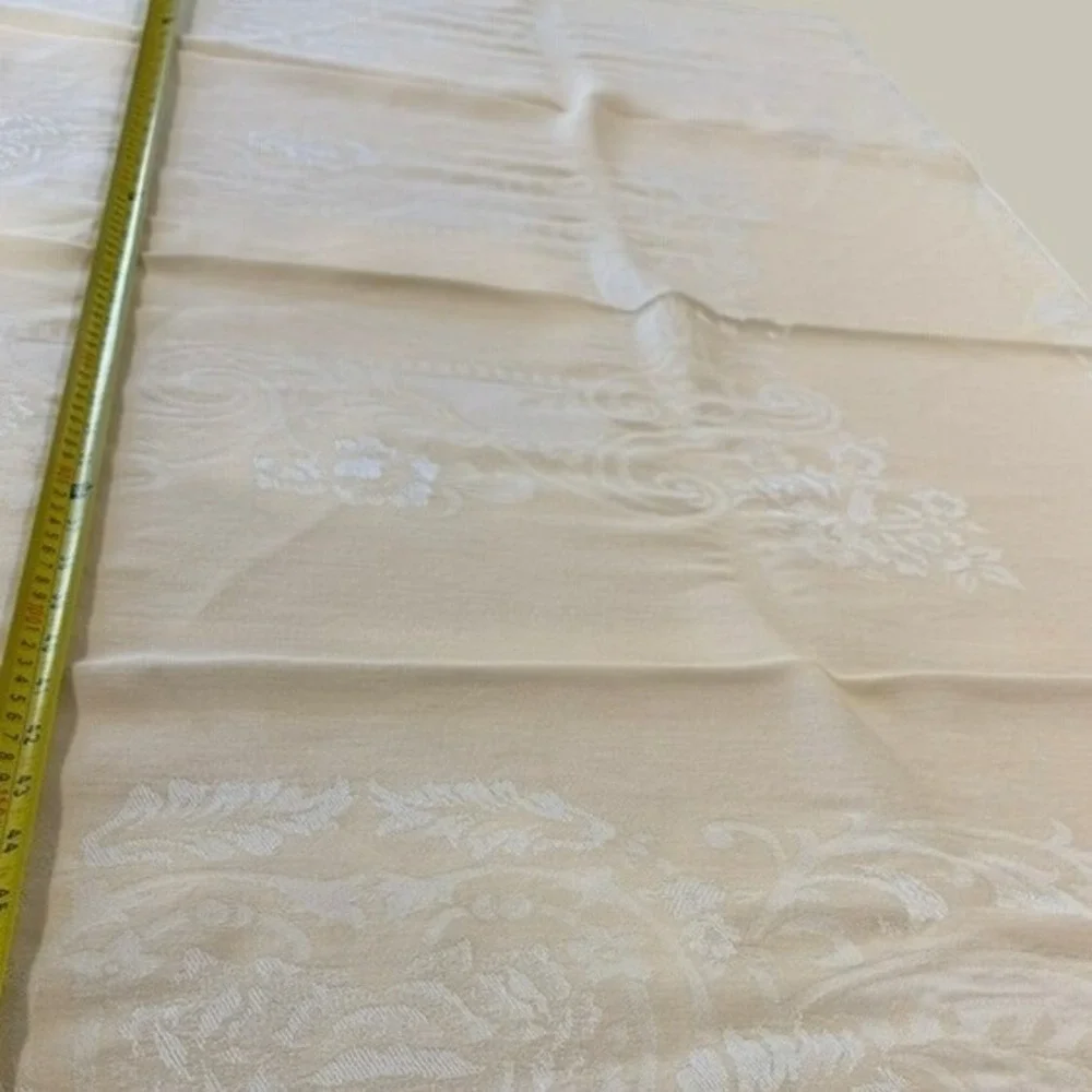 VTG Butter Yellow Damask Floral Rectangular Tablecloth 94x56 & 12 Napkins 14x14